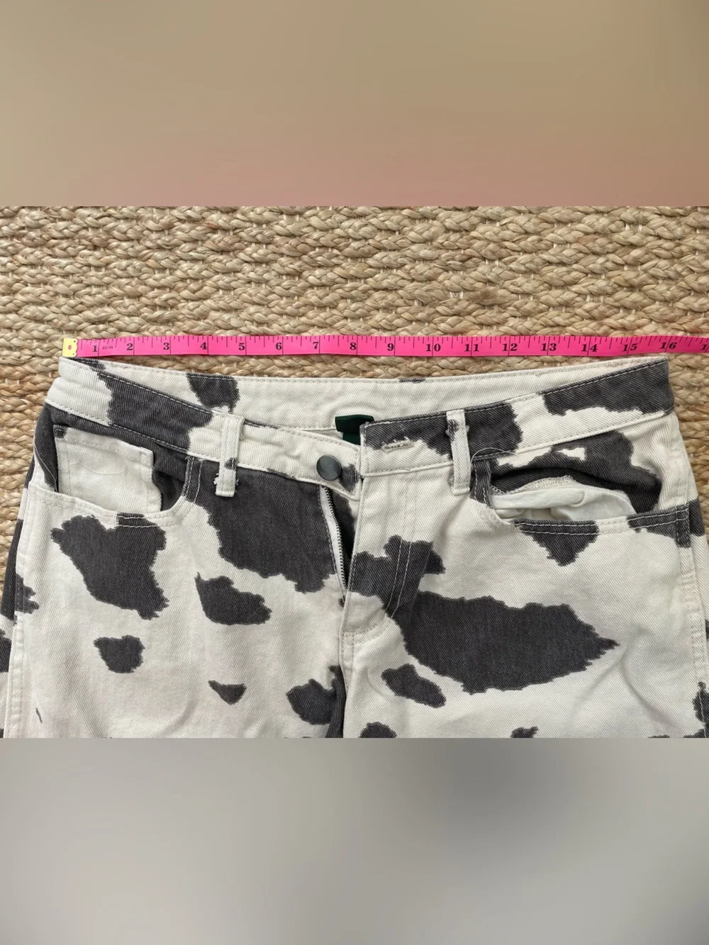 Cow Print Straight Leg Jeans Black White Western Women’s Small Western Boho - Picture 6 of 7
